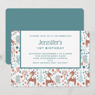 Niedliches Hirsch im Whimsikwald Muster Geburtstag Einladung
