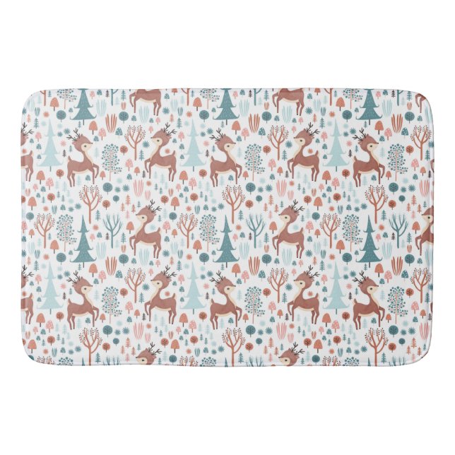 Niedliches Hirsch in Whimsical Forest Pattern Weih Badematte (Vorderseite)