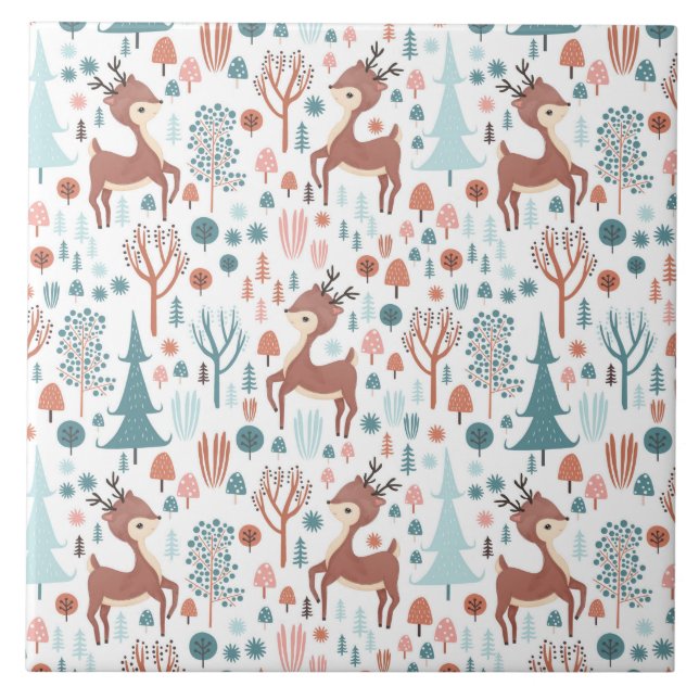 Niedliches Hirsch in Whimsical Forest Pattern Weih Fliese (Vorderseite)