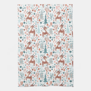 Niedliches Hirsch in Whimsical Forest Pattern Weih Geschirrtuch