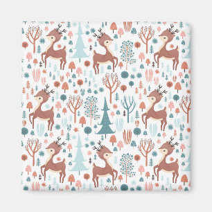 Niedliches Hirsch in Whimsical Forest Pattern Weih Magnet