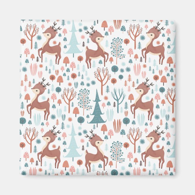 Niedliches Hirsch in Whimsical Forest Pattern Weih Magnet (Vorne)