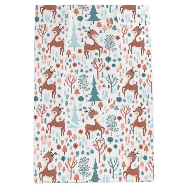 Niedliches Hirsch in Whimsical Forest Pattern Weih Mittlere Geschenktüte (Vorderseite)