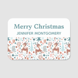 Niedliches Hirsch in Whimsical Forest Pattern Weih Namensschild