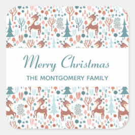 Niedliches Hirsch in Whimsical Forest Pattern Weih Quadratischer Aufkleber