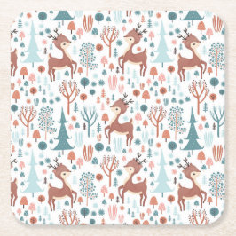 Niedliches Hirsch in Whimsical Forest Pattern Weih Rechteckiger Pappuntersetzer