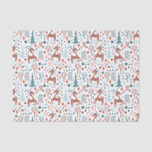 Niedliches Hirsch in Whimsical Forest Pattern Weih Seidenpapier (Vorderseite)