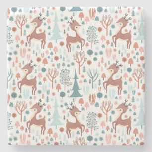 Niedliches Hirsch in Whimsical Forest Pattern Weih Steinuntersetzer