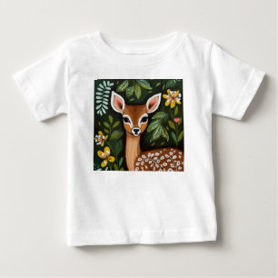 Niedliches Hirsch mit Blätter und Blume Baby T-shirt
