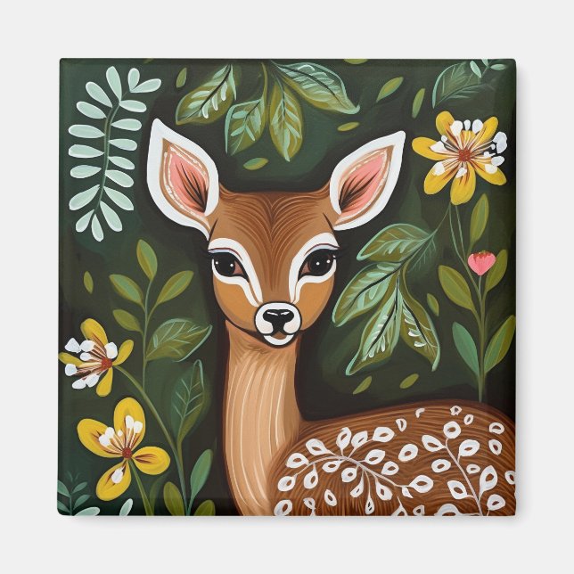 Niedliches Hirsch mit Blätter und Blume Magnet (Vorne)