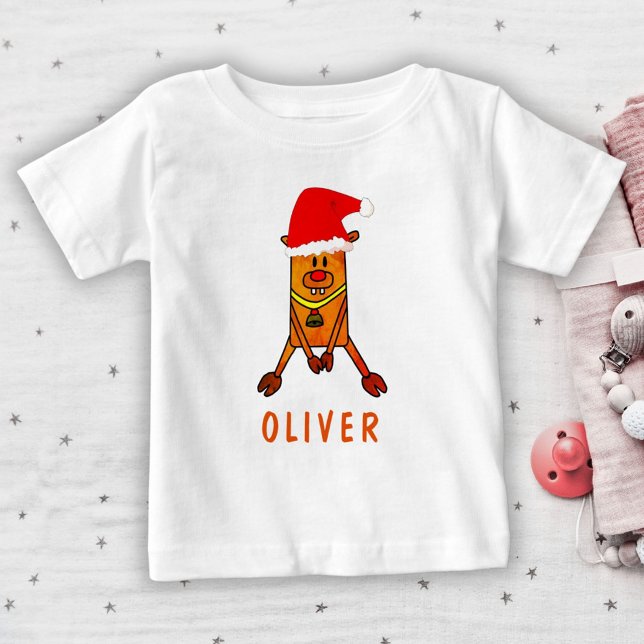 Niedliches Hirsch mit Zeichnend Weihnachtsmannmütz Baby T-shirt (Von Creator hochgeladen)