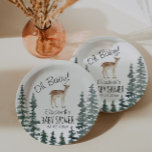 Niedliches Hirsch Oh Babydusche Pappteller<br><div class="desc">Niedliche Reh- und Kiefernbäume Baby-Duschpapier-Teller. Personalisierbar!</div>