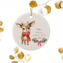 Niedliches Hirsch Personalisiertes Kind Weihnachte Keramik Ornament