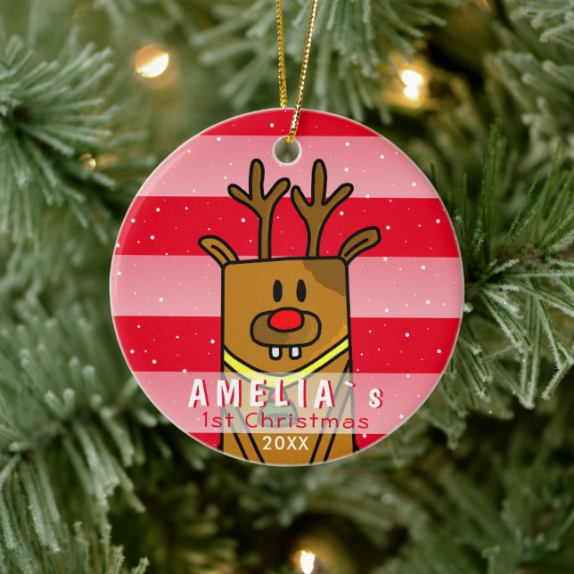 Niedliches Hirsch Rosa Baby Weihnachten Keramik Ornament (Baum)