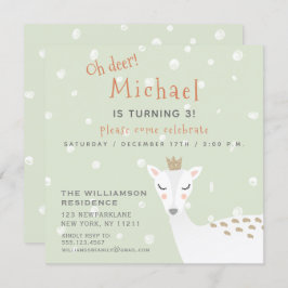 Niedliches Hirsch | Sage Green Kids Winter Geburts Einladung