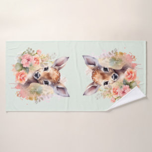 Niedliches Hirsch, umgeben von Rose Badhandtuch Set
