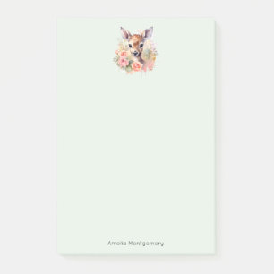 Niedliches Hirsch, umgeben von Rose Post-it Klebezettel