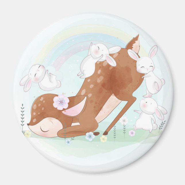Niedliches Hirsch und Bunnies Magnet (Vorne)
