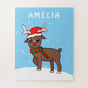Niedliches Hirsch Zeichnend Schneeflocken Weihnach Puzzle