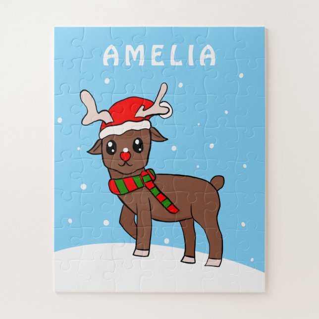 Niedliches Hirsch Zeichnend Schneeflocken Weihnach Puzzle (Vertikal)
