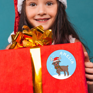 Niedliches Hirsch Zeichnend Schneeflocken Weihnach Runder Aufkleber