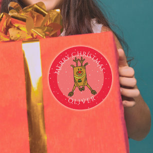 Niedliches Hirschjungweihnachtskid Runder Aufkleber