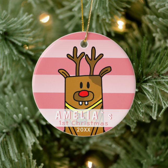 Niedliches Hirschpink Baby - die ersten Weihnachte Keramik Ornament (Baum)
