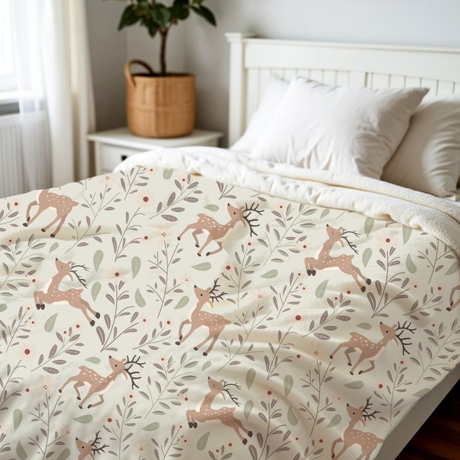 Niedliches Hirschwald Kinderzimmer Grün Fleecedecke (Cute Deer Woodland Kids Room Sage Green Fleece Blanket)