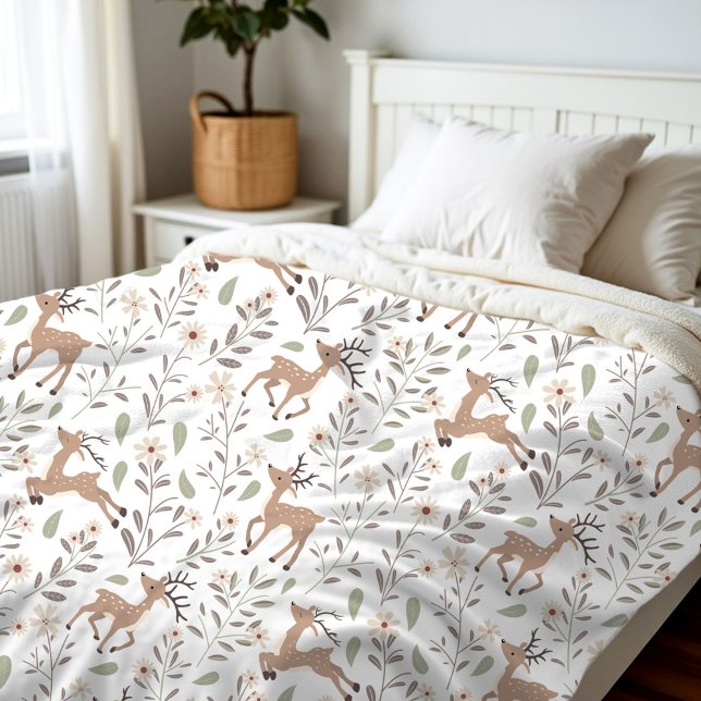 Niedliches Hirschwald Neutrales Kinderzimmer Kinde Fleecedecke (Cute Deer Woodland Neutral Nursery Kids Room White Fleece Blanket)