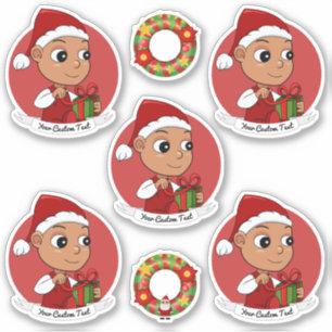 Niedliches Hispanic-Baby mit Weihnachtshut-Cartoon Aufkleber