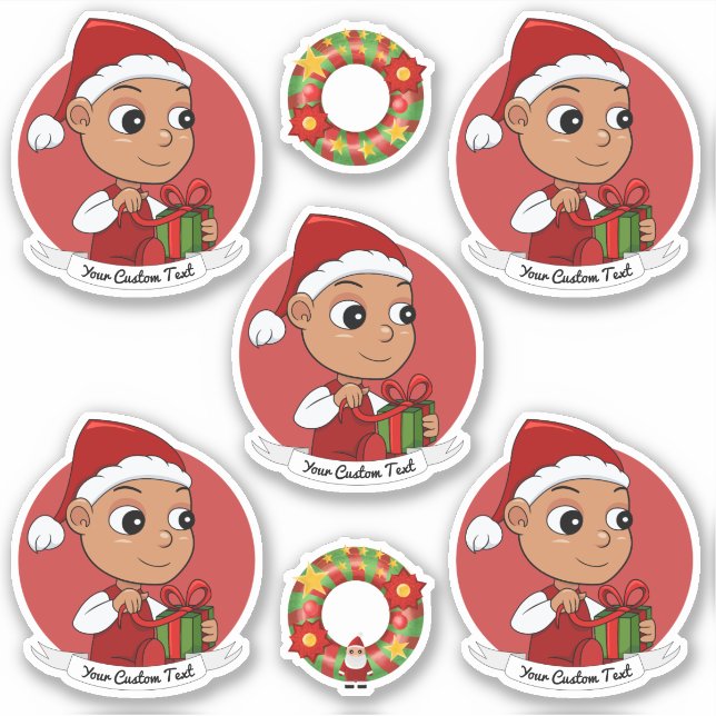 Niedliches Hispanic-Baby mit Weihnachtshut-Cartoon Aufkleber (Vorderseite)