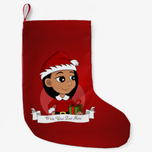 Niedliches Hispanic-Mädchen mit langen schwarzen H Kleiner Weihnachtsstrumpf