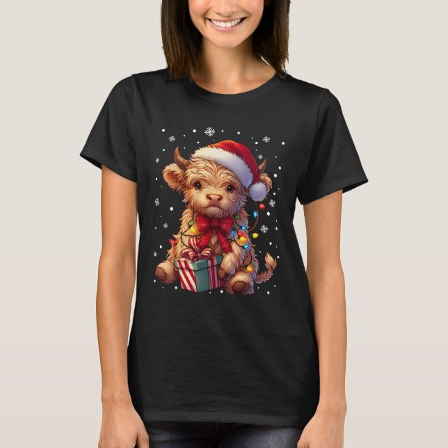 Niedliches Hochland Kuh Weihnachtsmann Kuh Xmas Sa T-Shirt (Vorderseite)