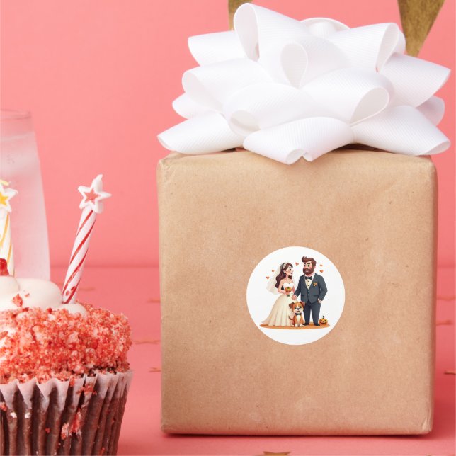 Niedliches Hochzeitspaar mit Hunden - Spooky Paste Runder Aufkleber (Party)