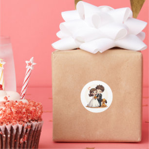 Niedliches Hochzeitspaar mit Hunden - Spooky Paste Runder Aufkleber