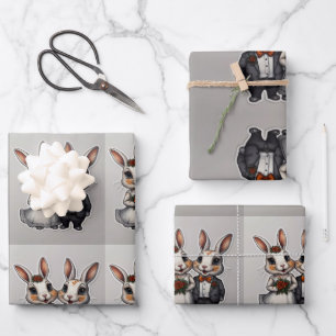 Niedliches HochzeitsRabbit Couple mit fröhlichem L Geschenkpapier Set