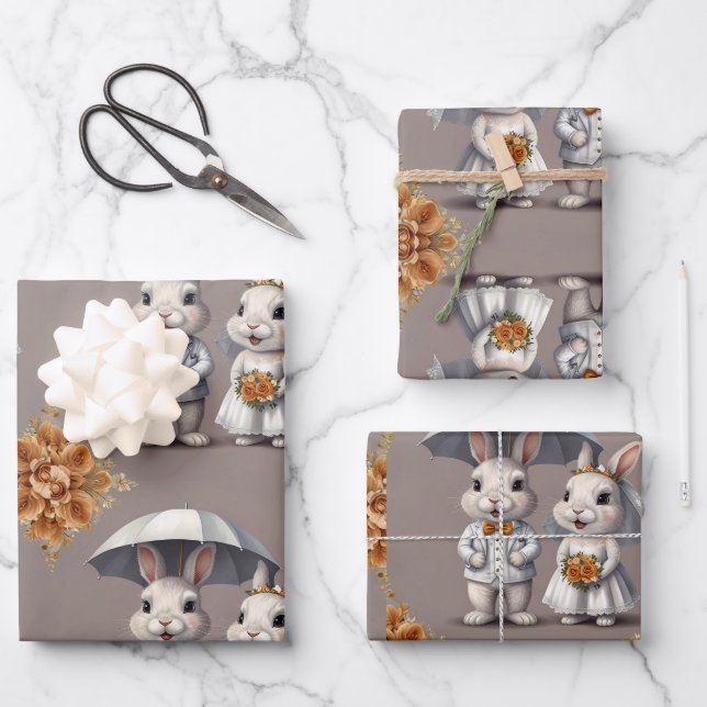 Niedliches HochzeitsRabbit Geschenkpapier Set (Vorderseite)