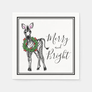 Niedliches Holiday Zebra zeichnend mit Holly Kranz Serviette