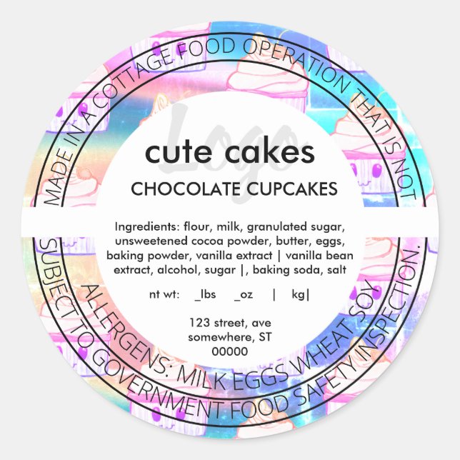 Niedliches Holografisches Cupcake Hütte Food Label Runder Aufkleber (Vorderseite)