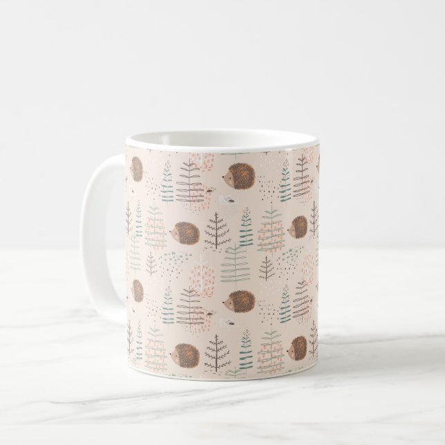 Niedliches Holz Igel Muster Kaffeetasse (Vorderseite Links)