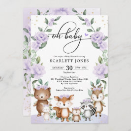 Niedliches Holz Lila Blumengrün Kinderdusche Einladung
