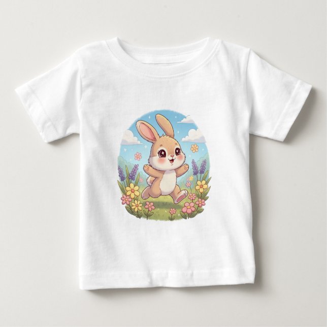 Niedliches Hopping auf dem Feld der Blume Baby T-shirt (Vorderseite)