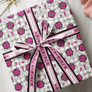 Niedliches Hot Pink & Black Ladybug Zeichnend Must Geschenkpapier