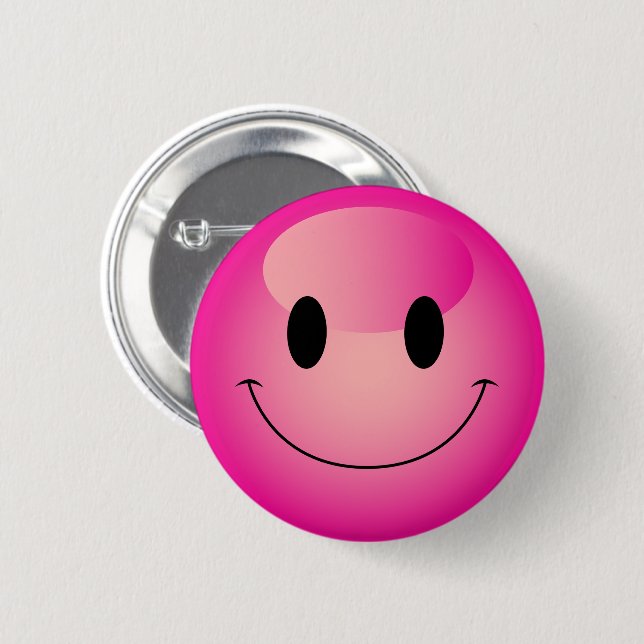 Niedliches Hot Pink Decora Kei lächelnd Emoji Button (Vorne & Hinten)