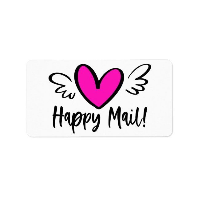 Niedliches Hot Pink Heart Wings Happy Mail Package Adressaufkleber (Vorne)