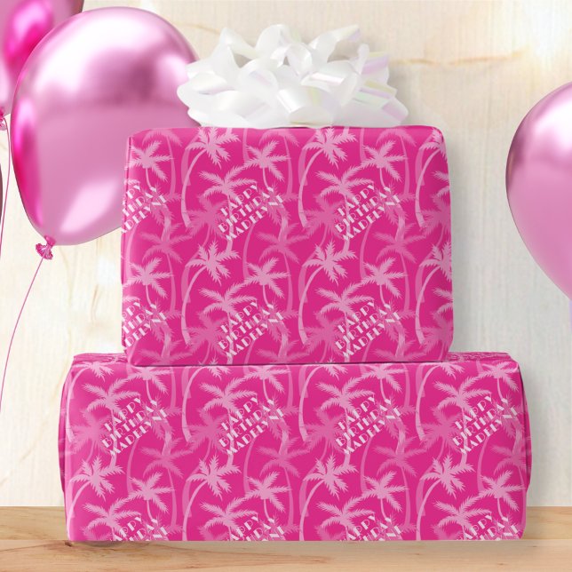 Niedliches Hot Pink Magenta Tropical Palm Personal Geschenkpapier (Von Creator hochgeladen)