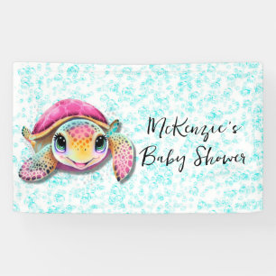 Niedliches Hot Pink und Aquamarine Turtle Girl Bab Banner
