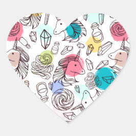 Niedliches Hübsches Einhornmuster Herz-Aufkleber