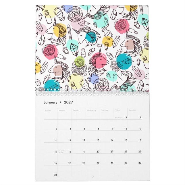 Niedliches Hübsches Einhornmuster Kalender (Jan 2027)