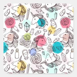 Niedliches Hübsches Einhornmuster Quadratischer Aufkleber